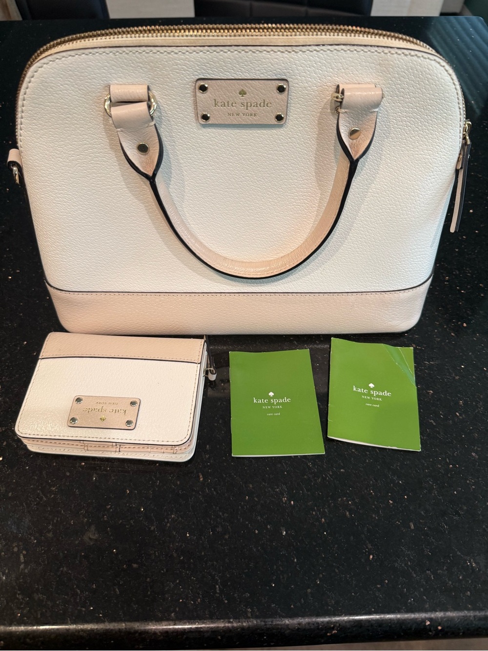 kate spade Cream Pebbled Dome Satchel with Matching Wallet